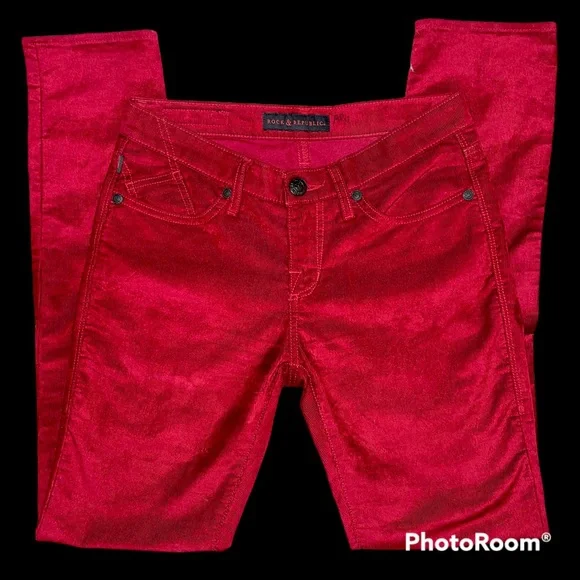 Rock & Republic Poison Apple Red Berlin Skinny Corduroy Pants Size 6 - Picture 5 of 16